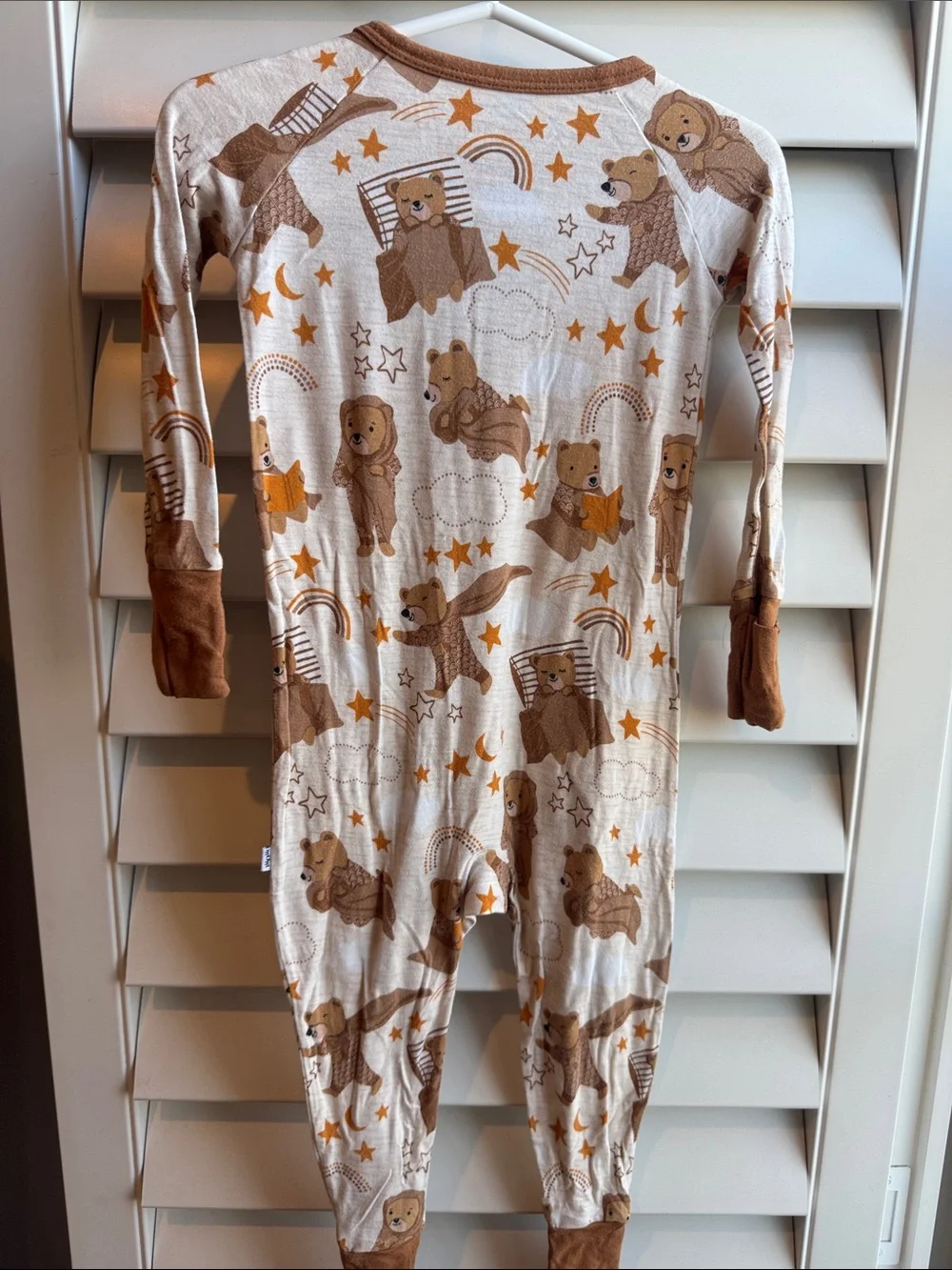 Little Sleepies Cream and Brown Bear Print Footed One-Piece